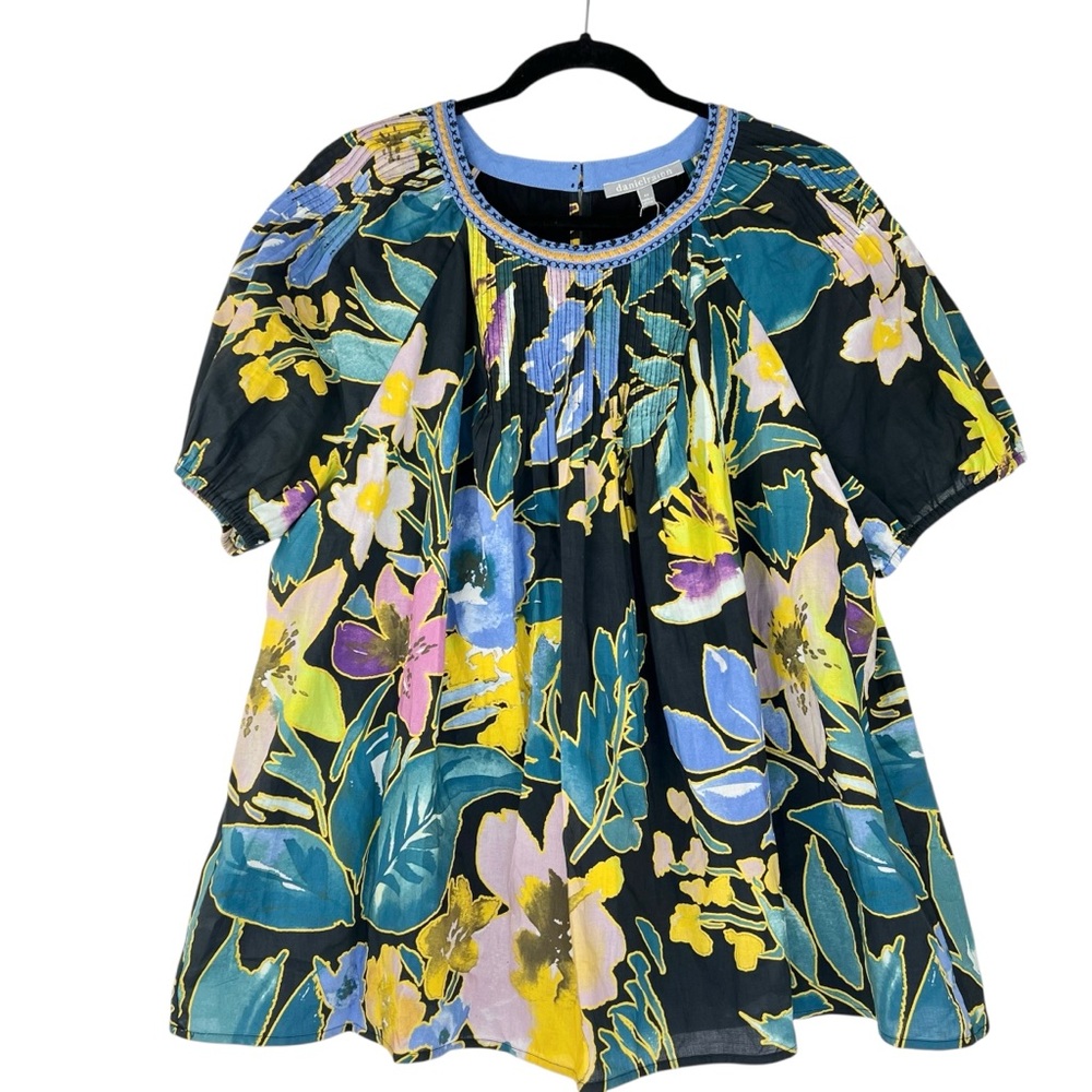 NWT Daniel Rainn Dark Floral Top Sz 2X Relaxed Puff Sleeve Flowy